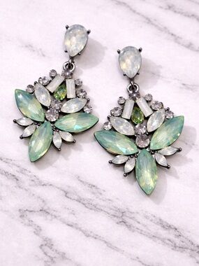 Vintage-Inspired Mint Rhinestone Drop Earrings